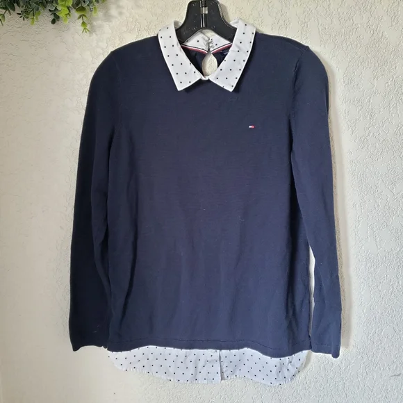 Tommy Hilfiger Preppy Collared Layer Pullover Polka Dot Size SP - Picture 1 of 8